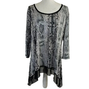 Bleeker & McDougal Silver and Black Snakeskin Blouse Sequin Embellished Y2K